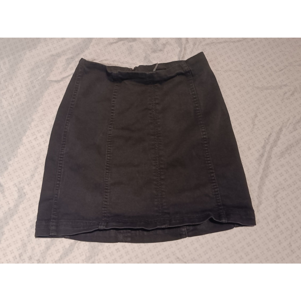 Free People Women’s A‑Line Mini Skirt Black Size 2 Cotton Blend Zip Back - Picture 2 of 3